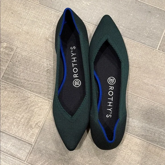 Rothy's Dark Green and Blue Trim Flats - Picture 1 of 8